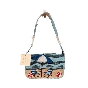Sol and Mer Blue Waves Beaded Beach Chairs and Umbrella Women's Bag